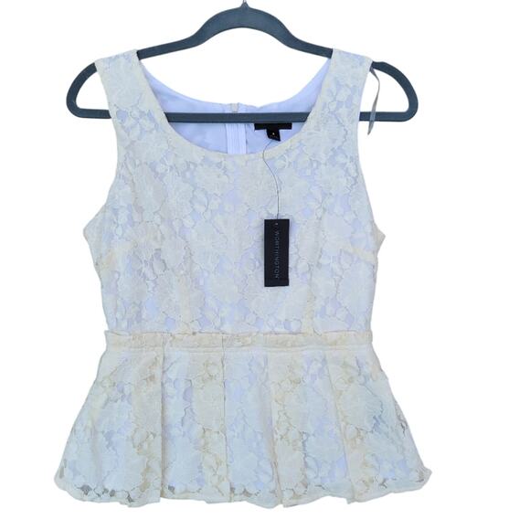 NWT New Worthington Womens Small Floral Lace Back Zip Sleeveless Peplum Blouse - Picture 1 of 5